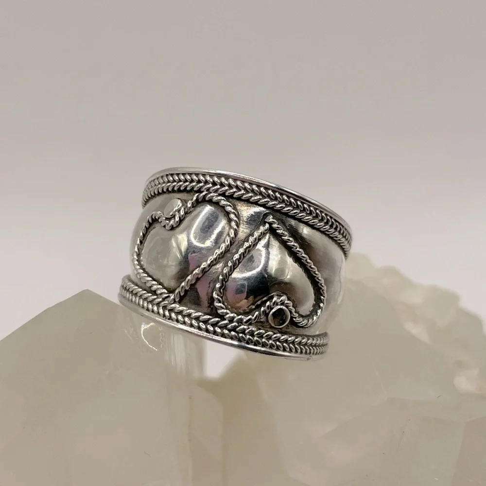 VINTAGE Sterling Silver Double Heart Ring